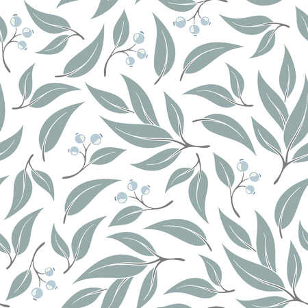 Seamless pattern branches of eucalyptus. Vector illustration.Green floral backgroundのイラスト素材