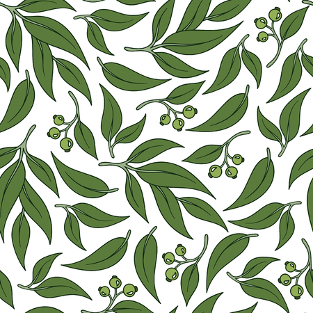 Seamless green leaf pattern Eucalyptus leaves background.のイラスト素材