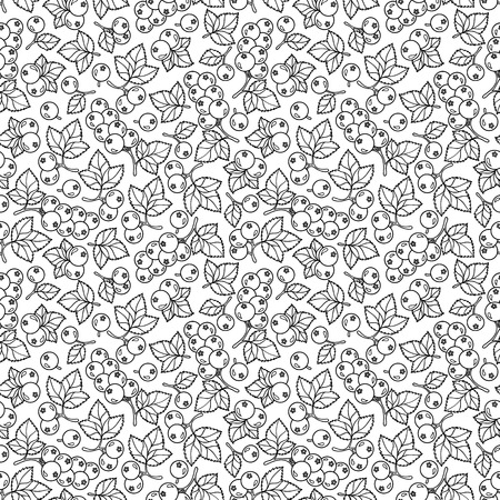 Adult coloring book page design with currant  berries seamless pattern. Floral seamless pattern. Vector illustrationのイラスト素材