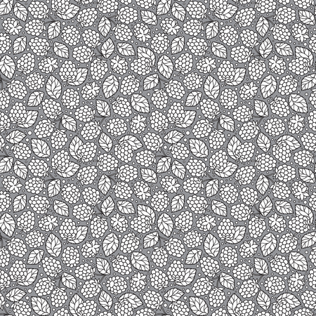 Seamless vector pattern with hand drawn raspberry on grey  background.のイラスト素材