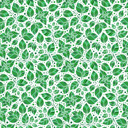 Hand drawn vector seamless pattern with mint leaves, peppermint, spicy herbs, kitchen texture, Doodle cooking ingredient for design package tea, wallpaper, cosmetics, textile, natural organic productのイラスト素材