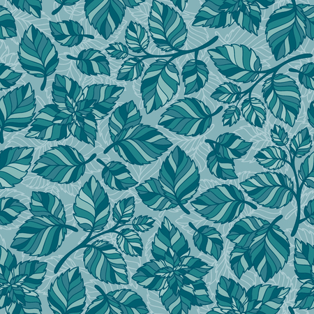Mint leaf pattern. Peppermint leaves sketch vector background for tea wrapping paper. Organic background with natural leaf illustrationのイラスト素材