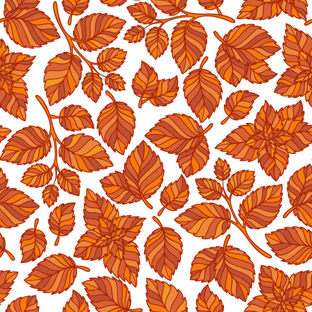 Hand drawn vector seamless pattern with leaf. Decorative template texture with autumn leaf, backgroundのイラスト素材