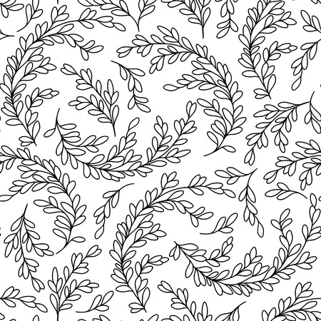 Vector Seamless Monochrome leaf  Pattern. Hand Drawn Floral Texture, Decorative Flowers, Coloring Bookのイラスト素材