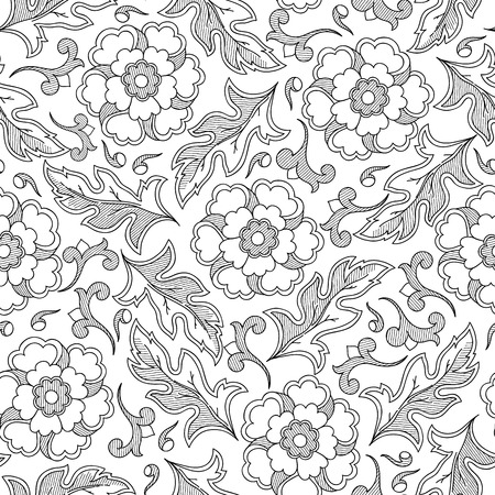 Pattern with  flowers. Coloring book page for adultのイラスト素材