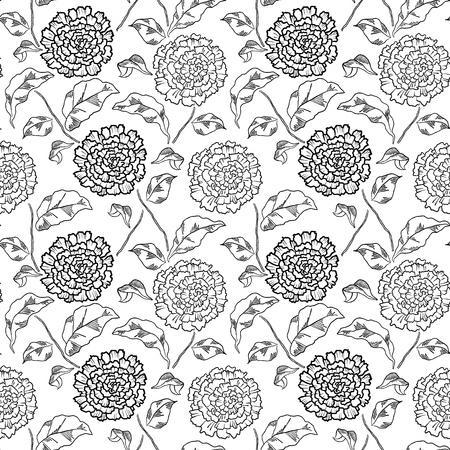 Pattern with chrysanthemum flowers. Coloring book page for adultのイラスト素材