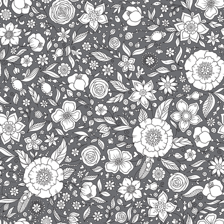Seamless vector floral pattern, spring/summer backdrop. Hand drawn surface design with flowers in garden. Seamless texture can be used for wallpapers, pattern fills, surface textures.のイラスト素材