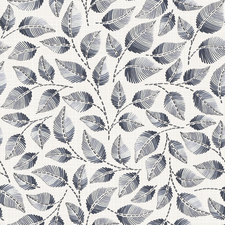 Embroidery floral seamless pattern on linen cloth texture  for textile, home decor, fashion, fabric.  stitches imitationのイラスト素材