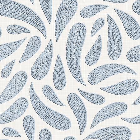 Embroidery floral seamless pattern on linen cloth texture  for textile, home decor, fashion, fabric.  stitches imitationのイラスト素材