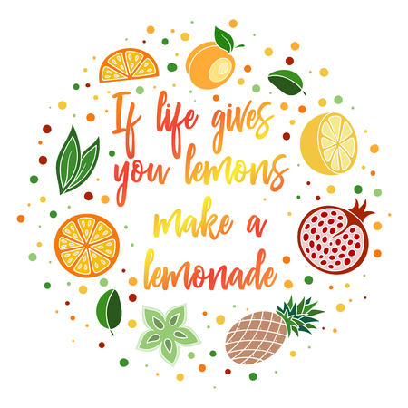 Hand drawn typography poster. Lemons with inscription "When life gives you lemons make lemonade"のイラスト素材