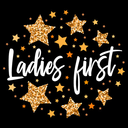Ladies first.  Hand drawn motivation, inspiration phrase. Isolated print.のイラスト素材