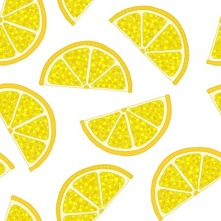Fresh lemons  hand drawn on a white background . Doodle wallpaper. Colorful seamless pattern with fresh fruits collection. Decorative illustration, good for printingのイラスト素材