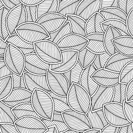 Coloring book page for adults, doodle. Joy to adult colorists, who like art, relax and meditation. Decorative ethnic leaf black and white seamless pattern.のイラスト素材