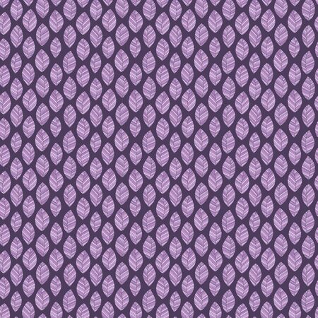 Seamless pattern with leaves in doodle style. Violet background. Perfect for wallpaper, gift paper, pattern fills, web page background, autumn greeting cards.のイラスト素材