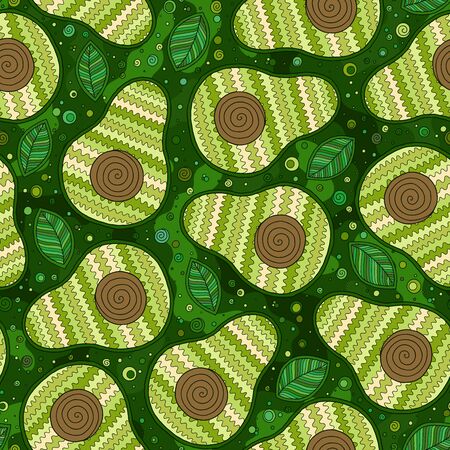 Big colorful cartoon  avocados in flat color  dark background seamless pattern. Print, texture, healthy eatingのイラスト素材