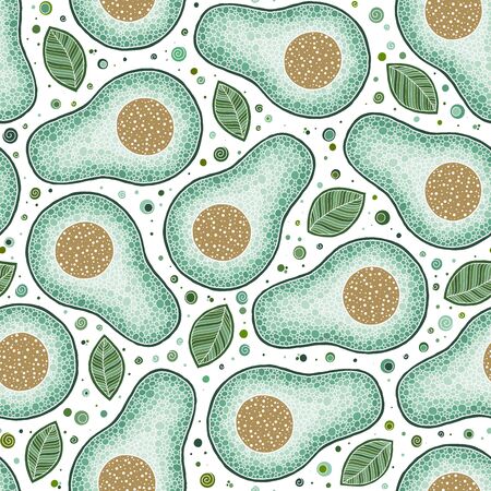 Vector seamless background with avocado fruit slices on a white background.のイラスト素材