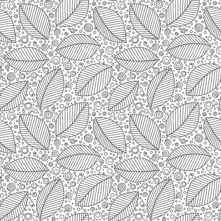 Doodle seamless pattern with ethnic leaves. Creative spring textile swatch or packaging design. Zentangle coloring page.のイラスト素材