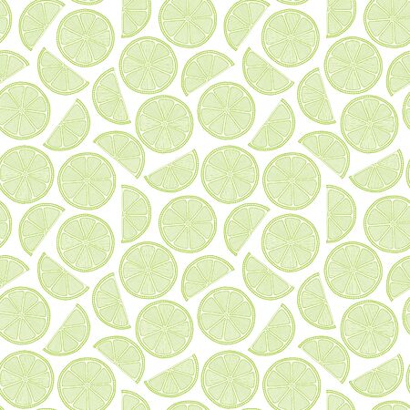 Lime, slice citrus on white background. Tropical fruits. Raw and vegetarian food. Seamless pattern. Elements for menu, greeting cards, wrapping paper, cosmetics packaging, posters etcのイラスト素材