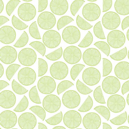 Lime, slice citrus on white background. Tropical fruits. Raw and vegetarian food. Seamless pattern. Elements for menu, greeting cards, wrapping paper, cosmetics packaging, posters etcのイラスト素材