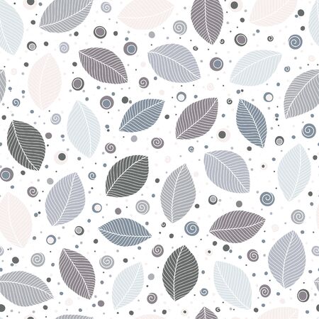 Seamless soft tones leaf autumn pattern doodle. Tempate for design fabric, backgrounds, wrapping paper, package, coversのイラスト素材