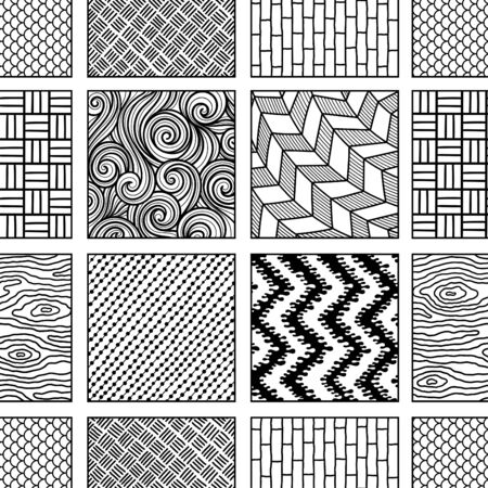 Vector  doodle tile pattern. Hand-drawn mosaic seamless black and white ornament.のイラスト素材