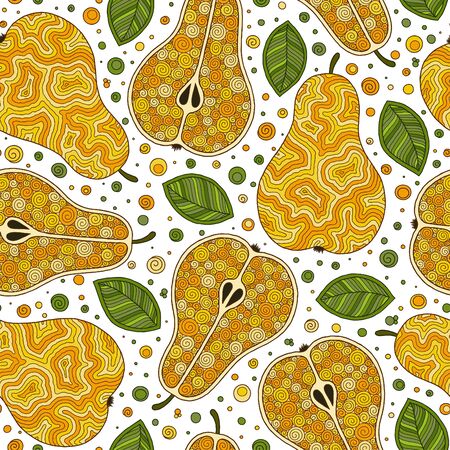 Seamless pattern with pears. Ripe and juicy pear. Wallpaper, print, wrapping paper, modern textile design. Vector illustration.のイラスト素材