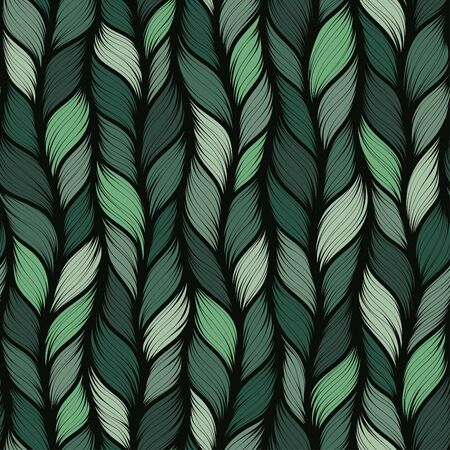 Green realistic simple knit texture vector seamless pattern. Abstract ornamental background in form of a knitted fabric. Stylized textured yarn or hairstyle close-upのイラスト素材