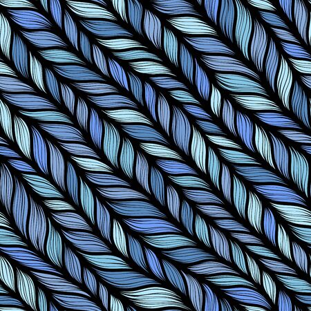 Blue seamless pattern with interweaving of braids. Abstract ornamental background in form of a knitted fabric. Stylized textured yarn or hairstyle close-upのイラスト素材