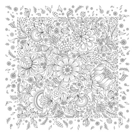 Coloring book for adult and older children. Coloring page with flowers patternのイラスト素材