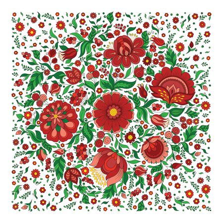Pattern for head scarf with  Traditional Ukrainian Painting Art Style Petrikovkaのイラスト素材
