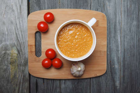 Traditional summer soup - Gazpacho on the wood backgroubdの写真素材