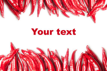 red chilly at white background. Free space for sample text and can be used as templateの写真素材