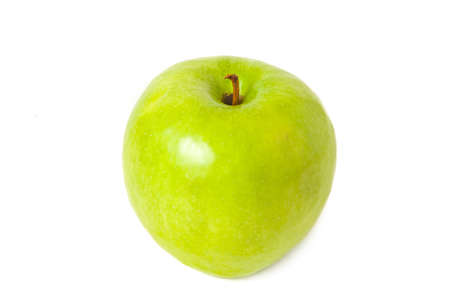 Juicy green apple on a white backgroundの写真素材