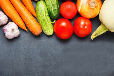 Healthy Organic Vegetables on a dark Background. Art Border Designの写真素材