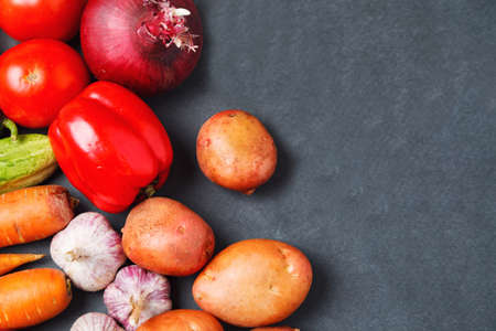 Assortment of fresh vegetables close up. copy space. top viewの写真素材