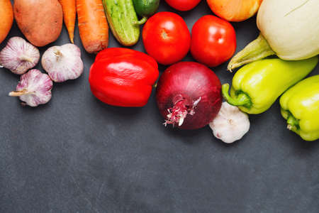 Close up of various colorful raw vegetables. healthy eating conceptの写真素材