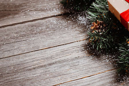 Christmas Presents Set On Rustic Wooden Surfaceの写真素材