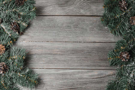 Xmas Decoration On Rustic Wooden Table Surfaceの写真素材
