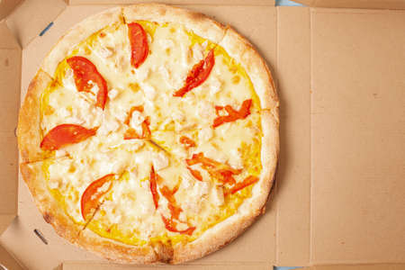 Tasty pizza in box. with copy spase