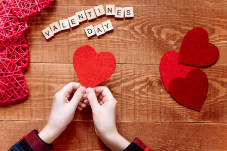 Handmade felt valentine card. Valentine's day giftの写真素材