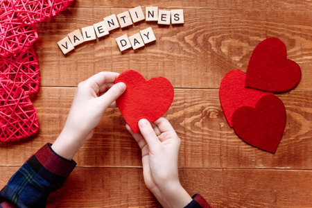 Handmade felt valentine card. Valentine's day giftの写真素材