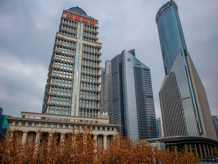 Three financial towers in the Pudong east side of Shanghai, Bank of China and Bocom financial tower.