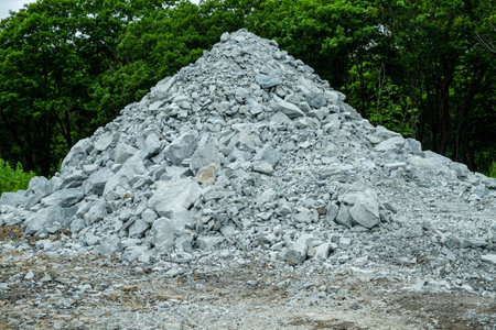 A pile of building crushed stone crushed stone at a construction site.の写真素材