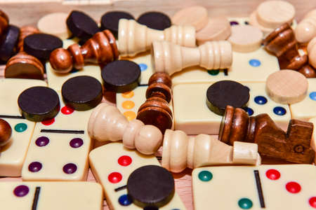A variety of board game pieces. A background miscellaneous board game pieces.の写真素材