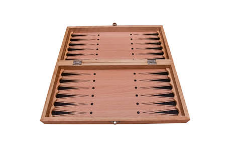 Backgammon game. Backgammon board isolate on a white background close-up.の写真素材