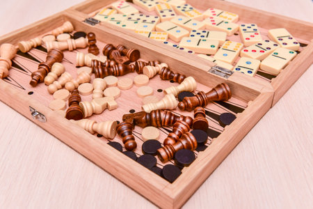 checkers, chess, dominoes and backgammon. set of board gamesの写真素材