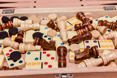 A variety of board game pieces. A background miscellaneous board game pieces.の写真素材