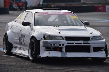 VLADIVOSTOK, RUSSIA - OCTOBER 02: Toyota mark 2 racing car in a parking lot ahead of a drift competition. Russian drift show RDS without borders on October 02, 2021.のeditorial素材