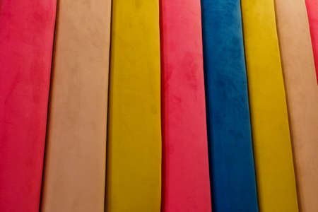 Closeup detail of multi color fabric texture samples. Material color fabric I am in spools of different colors.の写真素材
