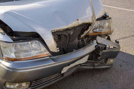 car accident on highway. traffic accident on street, damaged cars after collision in city. road accident.の写真素材